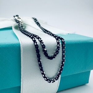 Tiffany & Co. 18” Black Enamel Coated Sparkle Chain Necklace with Pouch